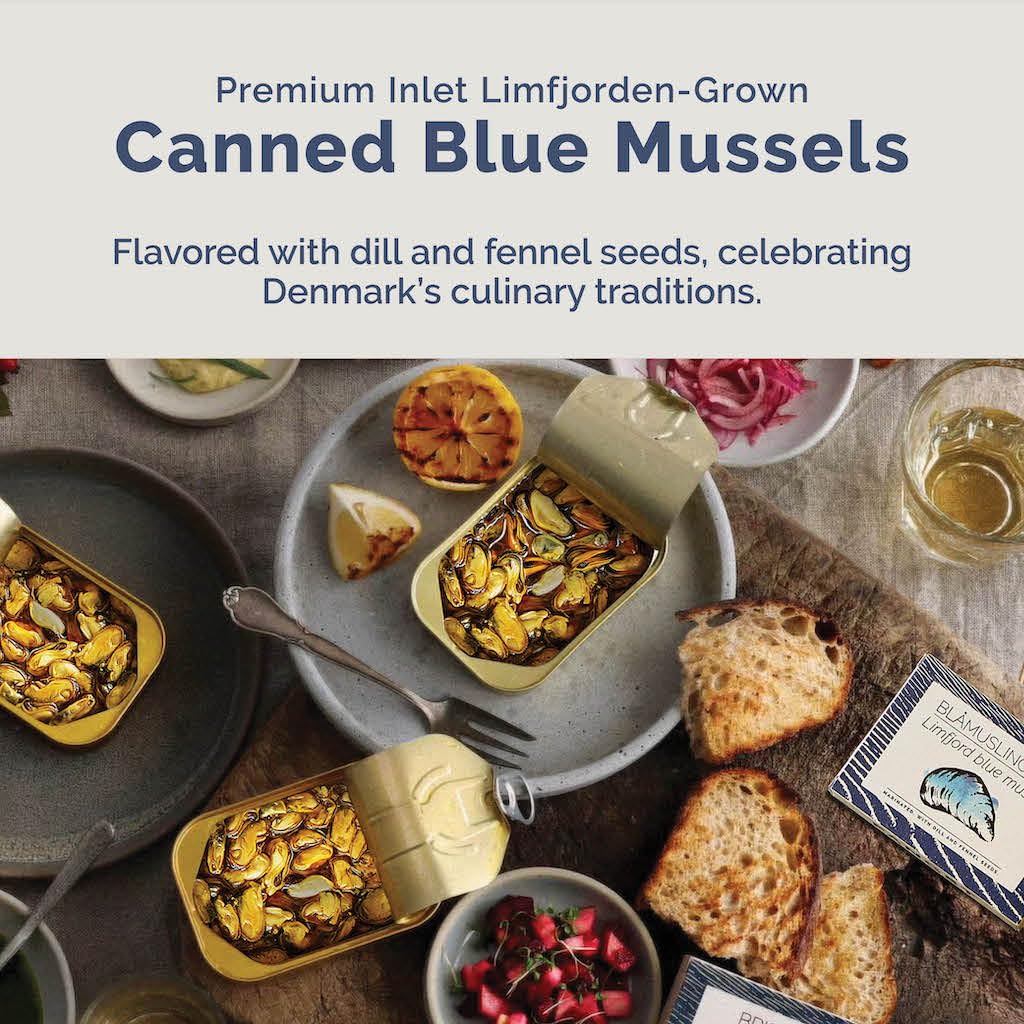 Fangst Blamuslinger No. 1 | Tinned Limfjord Blue Mussels Marinated with Dill and Fennel Seeds in Cold Pressed Rapeseed Oil | 3 x 110g Can