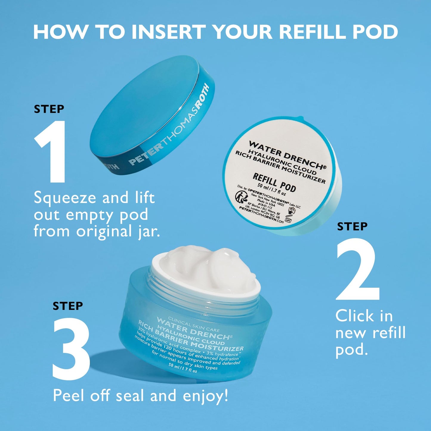 Peter Thomas Roth | Water Drench® Hyaluronic Cloud Rich Barrier Moisturizer Refill Pod | Hyaluronic Acid Barrier Cream For Dry Skin, Fragrance-Free