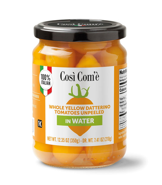 Così Com'è, Yellow Datterino Tomatoes unpeeled in water, 12.35 oz (350g), low-acid, No additives, no preservatives, Non-GMO, Product of Italy