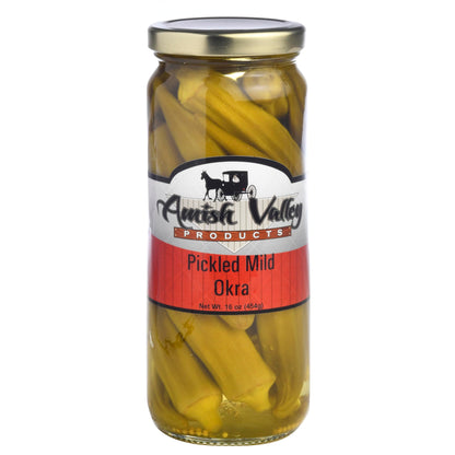 Amish Valley Products Pickled Crisp Okra Glass Jar Gourmet Chacuterie Board Garnish Vegetable (Mild, One Jar)