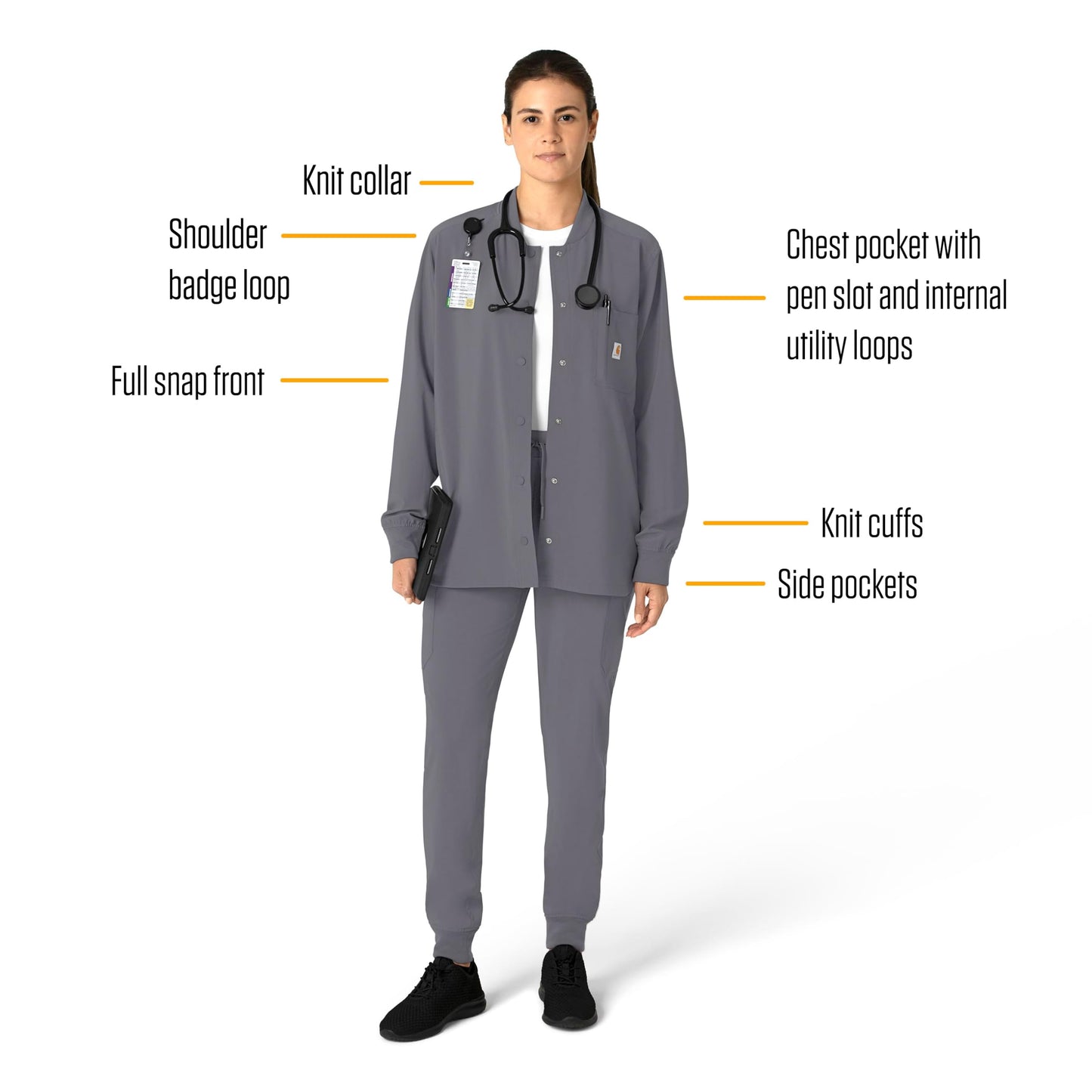 Carhartt Scrubs C82210 Women's Cross-Flex Modern Fit Shirt Jacket Medium Pewter