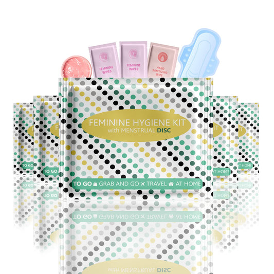 Menstrual Disc Kit with Pad - 5 Pack | Convenience on The Go | Period Kit Pack for Travelling Out of The House | Covers All Flows | Individually Wrapped Feminine Hygiene Care Products