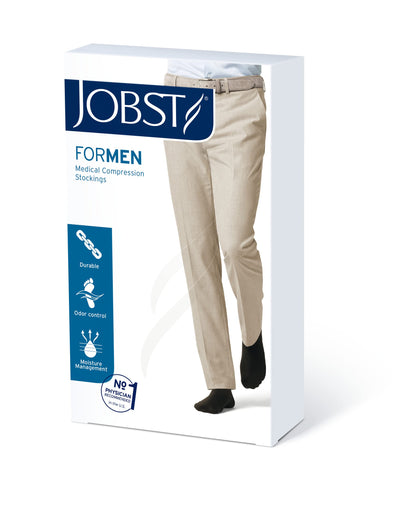 JOBST 115414 forMen Ribbed Dress Compression Stocking, Thigh High, 30-40mmHg, Closed Toe, Large, Black