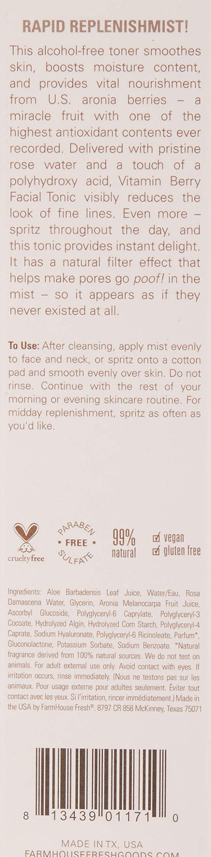 FarmHouse Fresh Vitamin Berry Facial Tonic, 3.5 Fl Oz