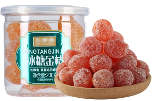 Tianshan Snow Orange Dry 7.05oz/200g, Rock Sugar Kumquat Candied Fruit, Chinese Traditional Snacks Cantonese Style Preserved Fruits(2can)