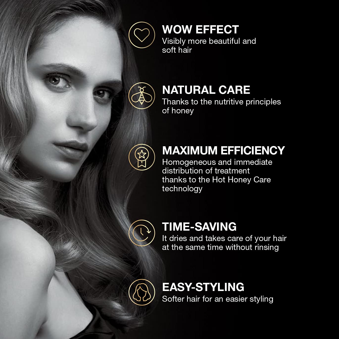 Elchim Hot Honey Care: Anti Frizz and Hair Gloss System for Dry/Damaged Hair, Hair Serum and Blow Dry Starter Kit, Hair Dryer Concentrator Compatible with Elchim Compact Hair Dryers