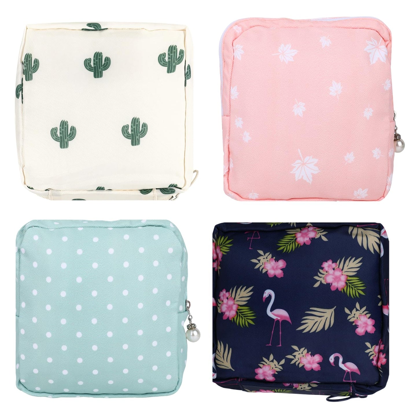 4 PCS Sanitary Napkin Storage Bag, Menstrual Pad Zipper Period Pouch Portable Period Bag Panty Liners, Pad Pouch with Zipper for Women Ladies Daily Use Purse Travel(Flamingo,4 Patterns)