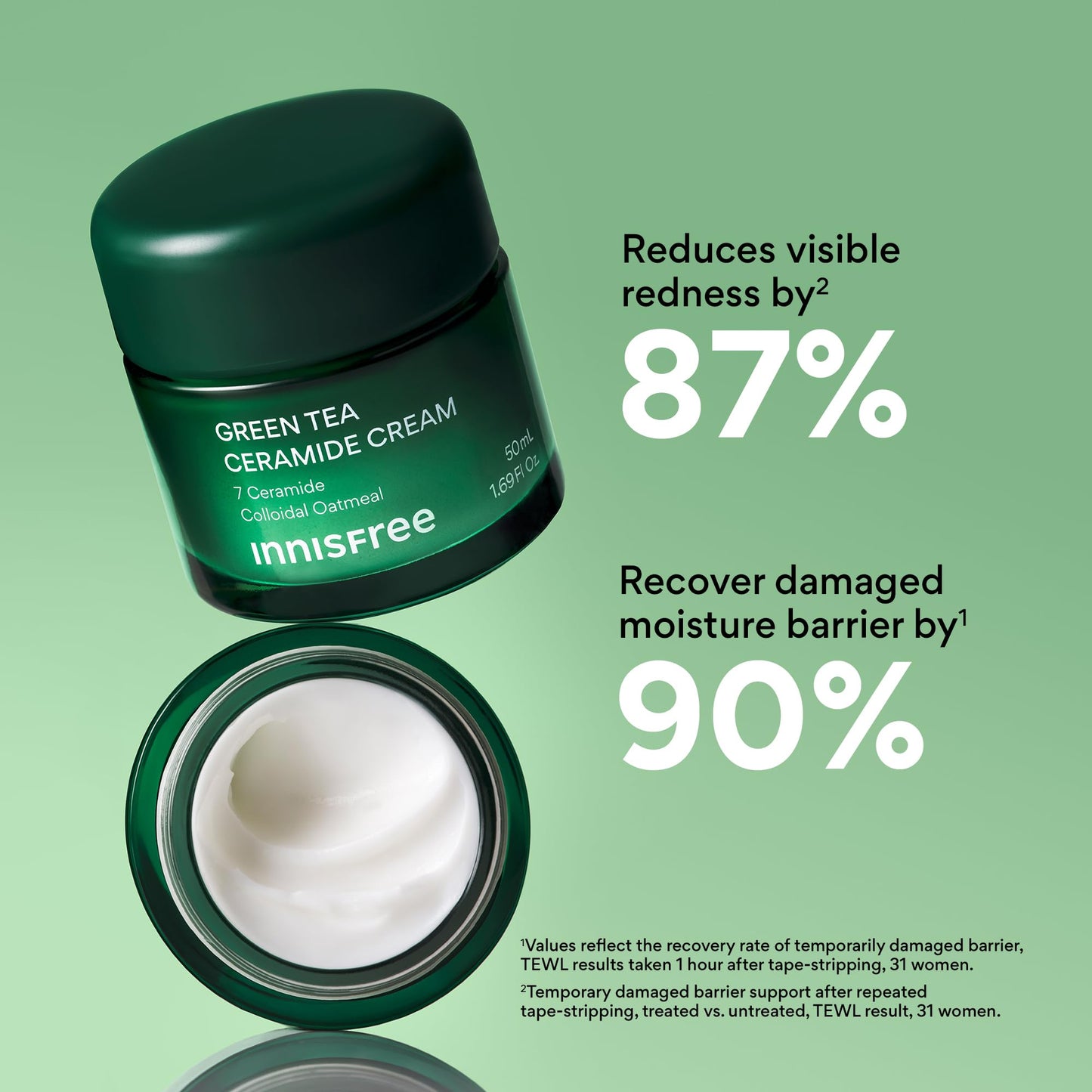 innisfree Green Tea Ceramide Cream, Hydrating Rescue Cream for Dry, Sensitive, and Eczema Prone Skin