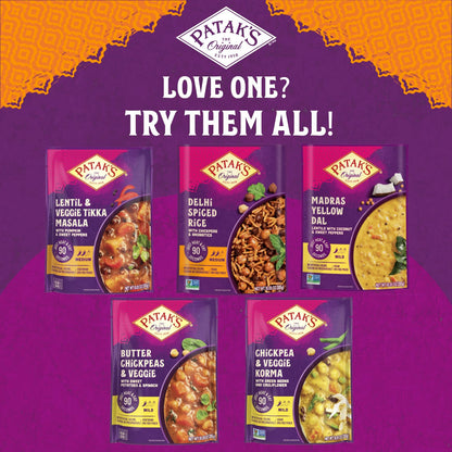 Patak’s Butter Chickpeas & Veggies - Vegetarian Ready to Eat Meal - Mild Indian Curry w/Chickpeas, Spinach & Veggies - Microwave Meal for Quick Dinners - Serve with Rice or Naan - 10.5oz (Pack of 3)