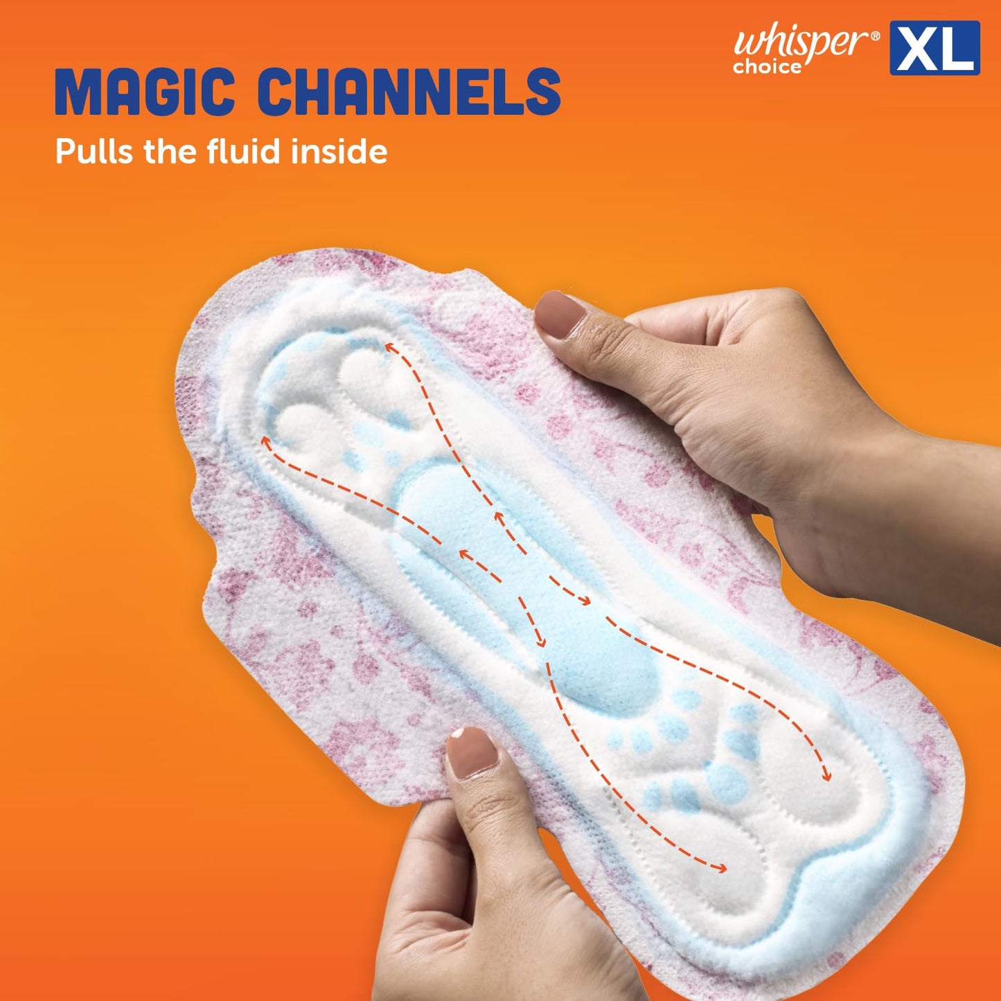 Whisper Choice Sanitary Pads, 36 XL Pads, Upto 100% Stain Protection All Day, Longer Length for Better Coverage, 20% Wider Back, Dry Top Sheet, with Wings