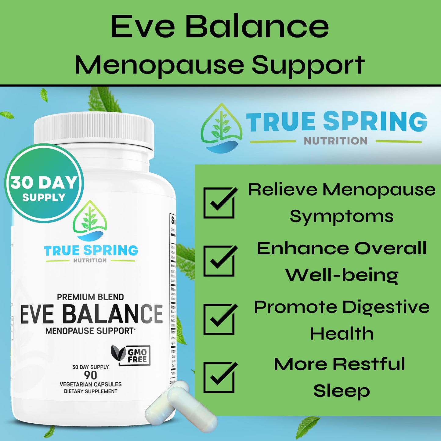Eve Balance Menopause Support - Complete Supplement for Women’s Total Menopause Relief, Hot Flashes, Joint Pain, and More - Premium Blend with Prebiotics & Probiotics