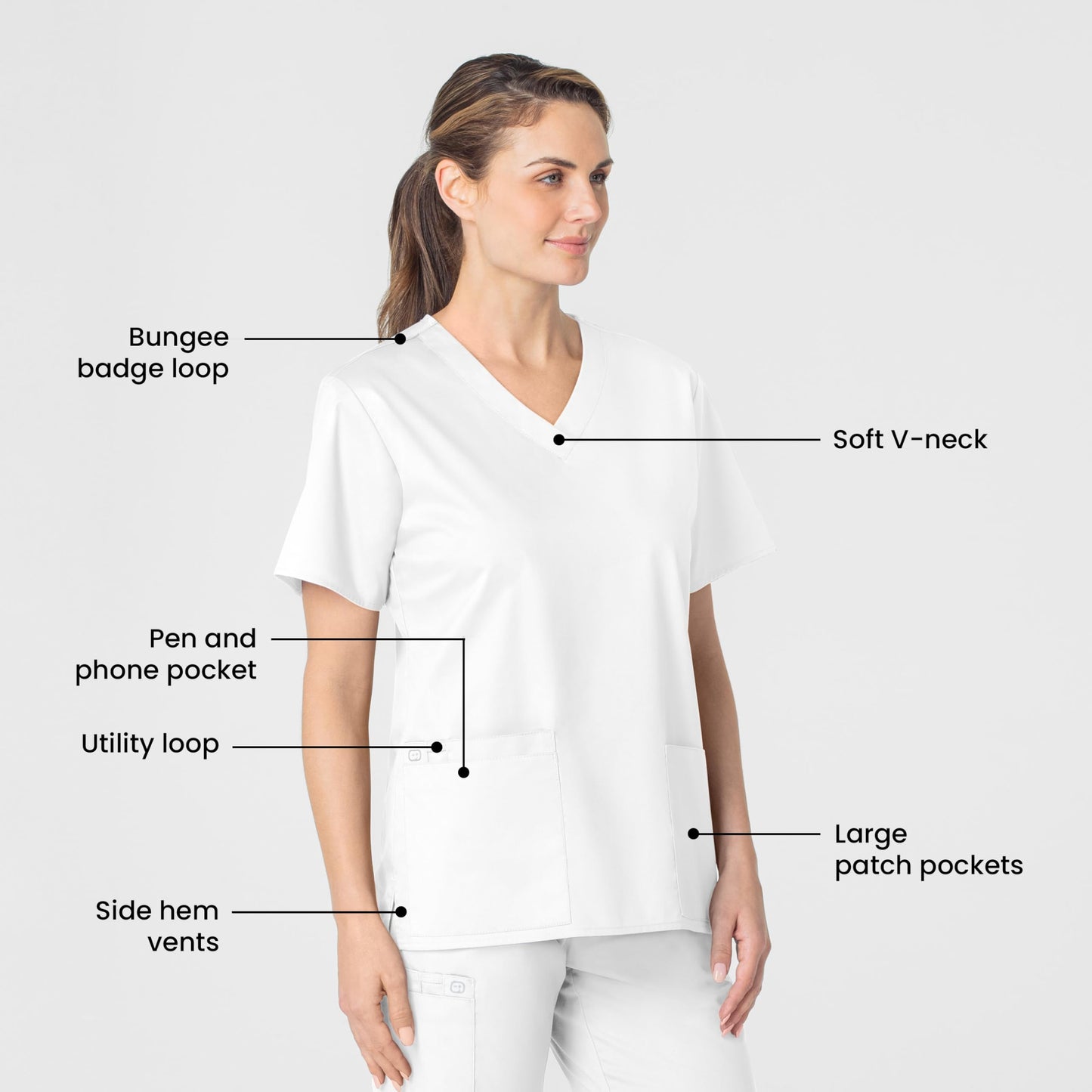 WonderWink Women's Plus-Size Wonderwork V-Neck Scrub Top, White, 3X-Large