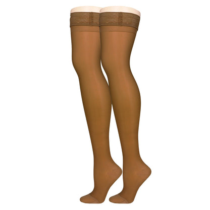 NuVein Sheer Compression Stockings for Women, 15-20 mmHg Support, Medium Denier, Thigh High, Closed Toe, Taupe, X-Large