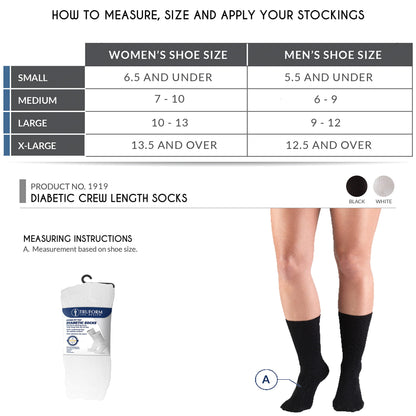Truform Premiere Diabetic Socks for Men and Women, Medical Style Crew Length, Mid Calf Height, White, Large