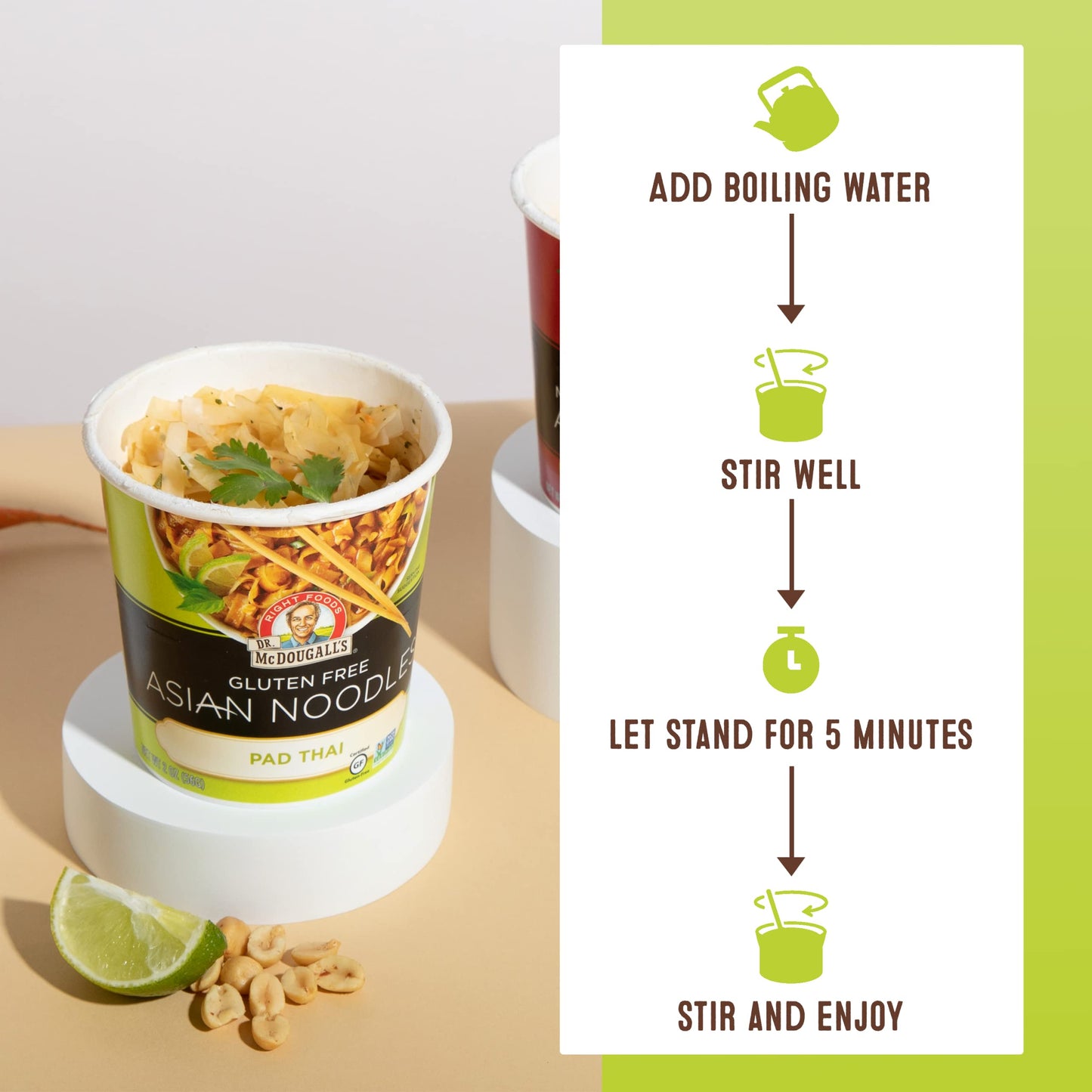 Dr. McDougall's Pad Thai Noodles - Asian Noodles - Gluten Free and Vegan - Instant Ramen Noodle Cups - Vegetarian Ramen - 2 Ounces - Pack of 6