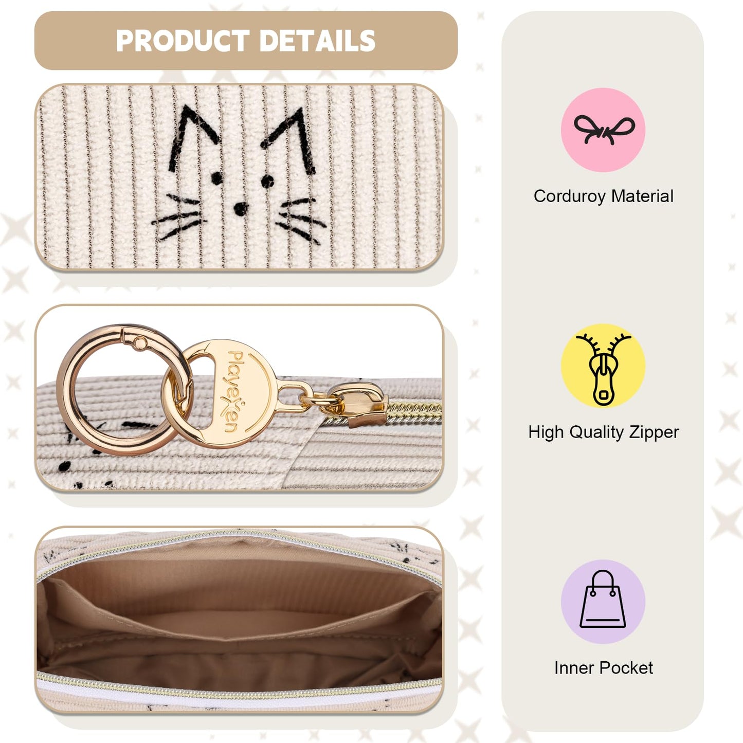 Corduroy Tampon Holder for Purse, Cute Period Bag with Ring Buckle, Portable Tampon Bag Organizer Case for Feminine Products (Cats-Pink)