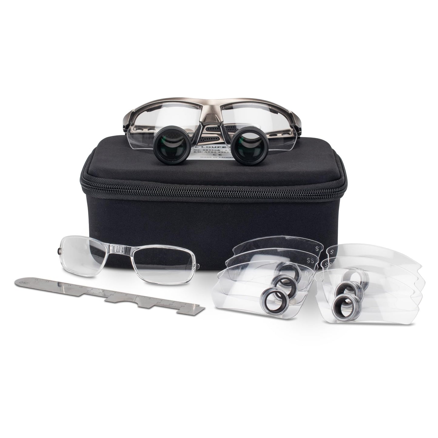 Practicon TTL Easy Size 2.5X Loupes Kit, Measure and Size Through The Lens Loupes, Silver Frame