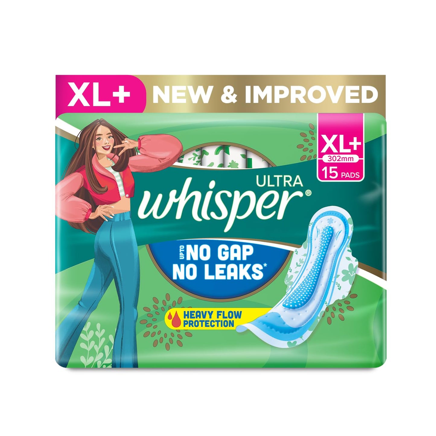 Whisper Ultra Sanitary Pads with Wings - 15 Pieces (XL Plus)