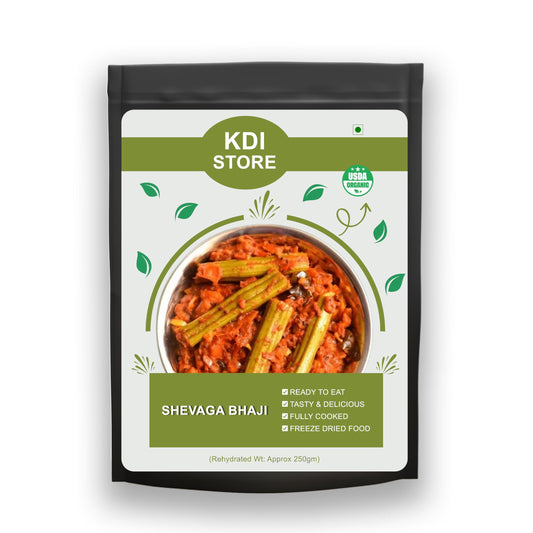 KDI Store Shevaga Bhaji, Ready to Eat Indian Drumstick Curry, USDA Organic, Freeze Dried Food, 250g