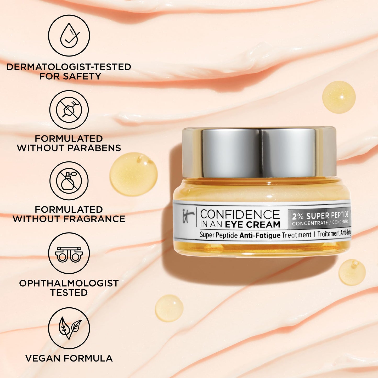 IT Cosmetics Confidence in an Eye Cream - Anti Aging Peptide Eye Cream for Dark Circles & Wrinkles, Lightweight 48HR Hydration, 2% Super Peptide Concentrate, Smooth & Brighten Undereye, All Skin Types