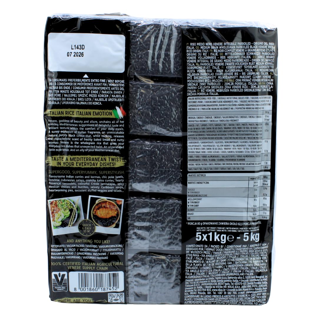 Black Rice, Venere, Product of Italy, All Natural, Non-GMO, Gluten-Free, Riso Scotti (Black Rice 11 lbs (5 x 1kg))