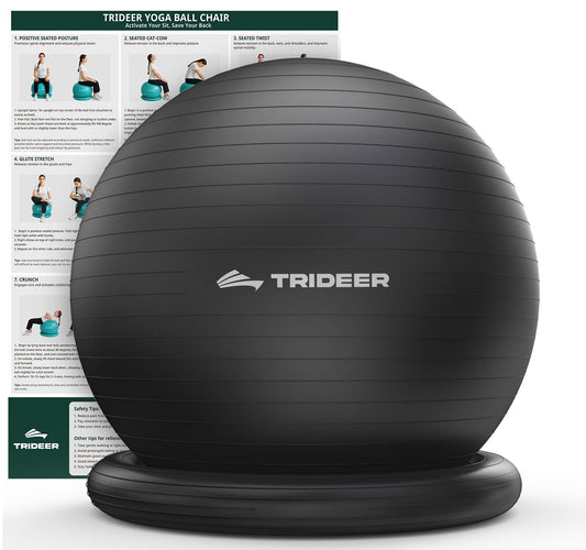 Trideer Exercise Ball for Office Desk, Yoga Ball Chair to Relieve Back Pain, Stability & Fitness Ball Seat with Base, Home Gym Core Workout, Abs, Stretching & Therapy