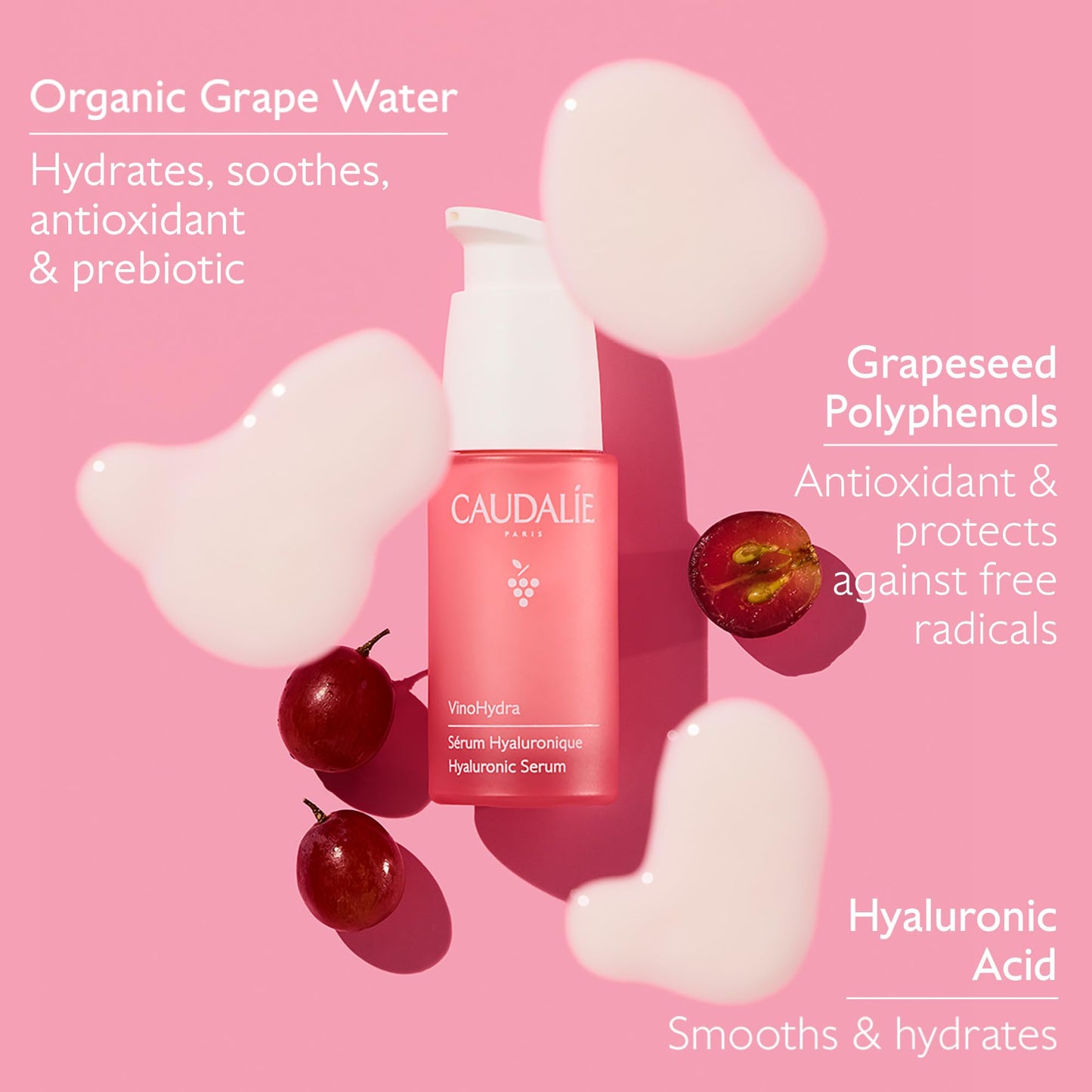 Caudalie VinoHydra Hyaluronic Acid Serum, Hydrating, Soothing, Dermatologically Tested & Vegan - 30 mL