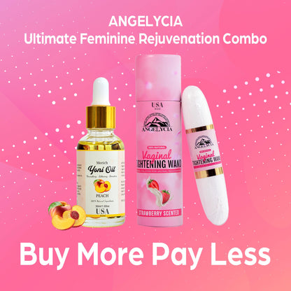 ANGELYCIA Ultimate Feminine Rejuvenation Combo, Virginity Wand Strawberry and Feminine Yoni Detox Oil Peach, Vaginal Tightening Solution, Restores pH Balance for Women