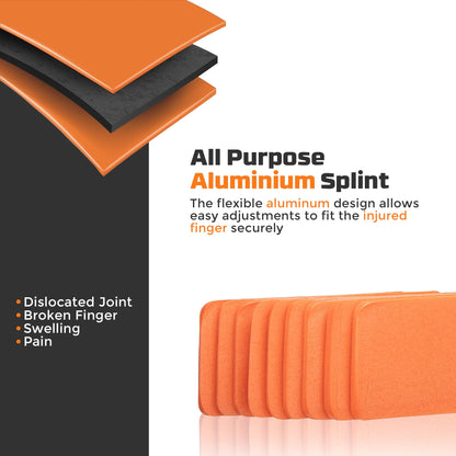 Primacare IS-5202 (Pack of 10) Padded Aluminum Finger Splints, Finger Brace for Pain Relief Sport Injuries, Basketball, Finger Buddy Wraps for Broken, Swollen Fingers or Dislocated Joint, 2", Orange