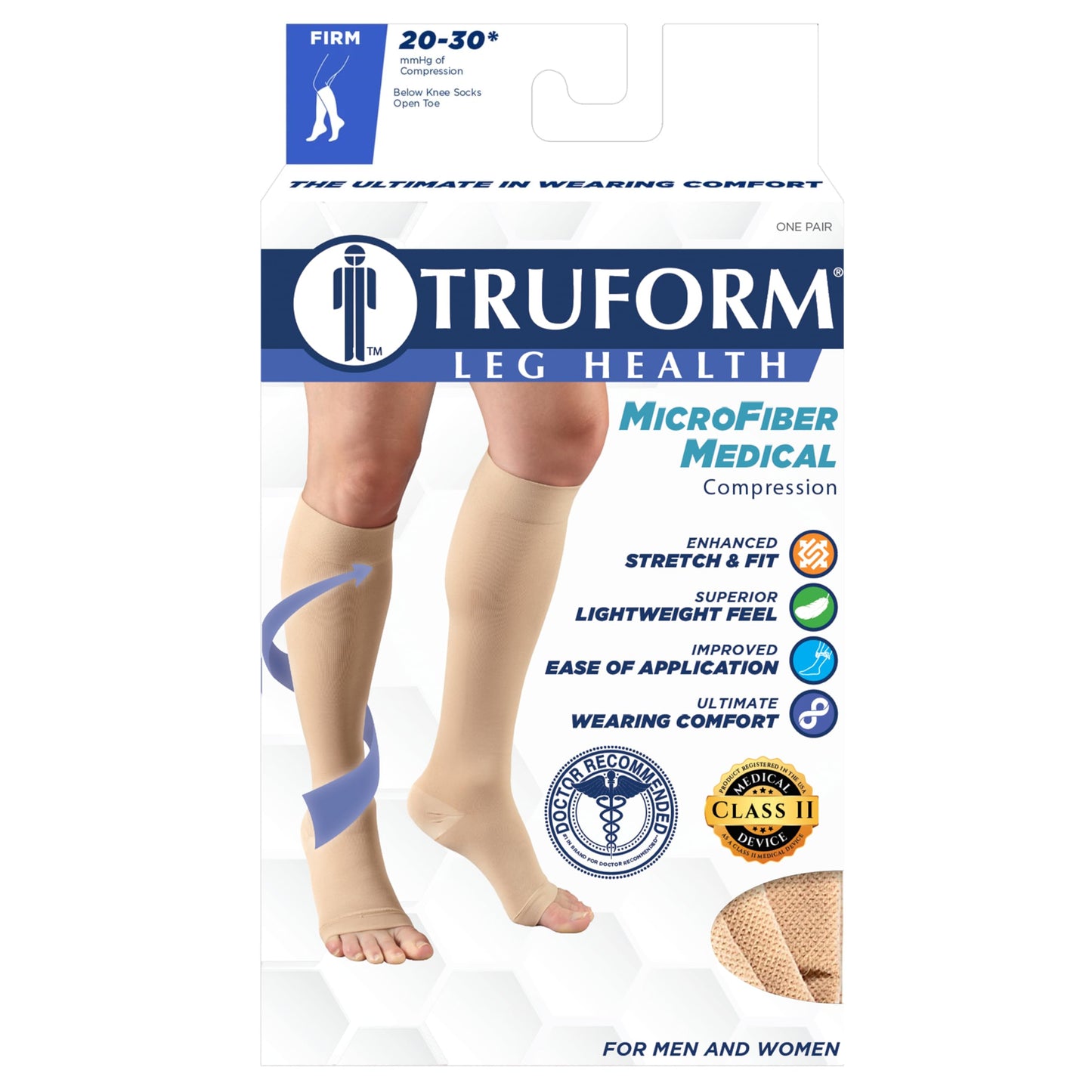Truform 20-30 mmHg Compression Stockings for Men and Women, Knee High Length, Open Toe, Beige, Medium (1 Pair)