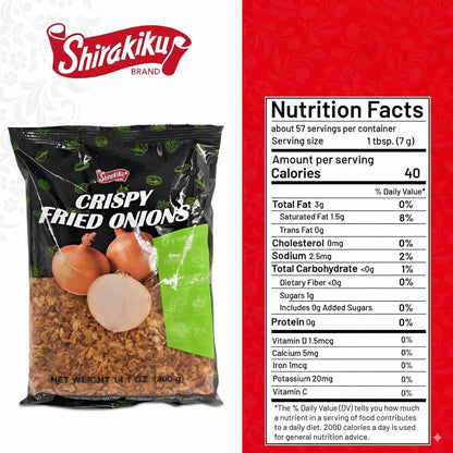 Shirakiku Crispy Fried Onion | Japanese Crunchy Chopped Onions Topping | Ideal for Enhancing Asian Soups, Salads, and Casseroles | 14.1 OZ Bag - Pack Of 1