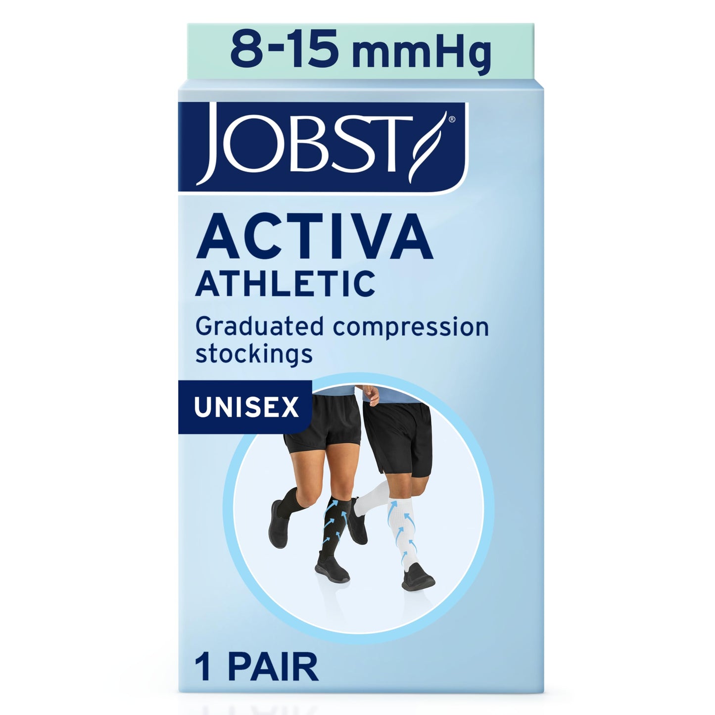 JOBST ACTIVA Athletic 8-15 mmHg Compression Socks for Travel and Sports, Designed for Women and Men, Knee High, Closed Toe, White, Large