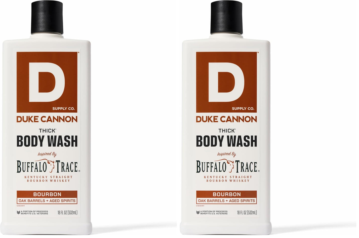 Duke Cannon Supply Co. Thick High Viscosity Body Wash - 3X Thicker, Plant-Based, Mineral-Enriched Body Wash for Men - Big American Bourbon - Mens Body Scrub - Bourbon (18 oz) (Pack of 2)