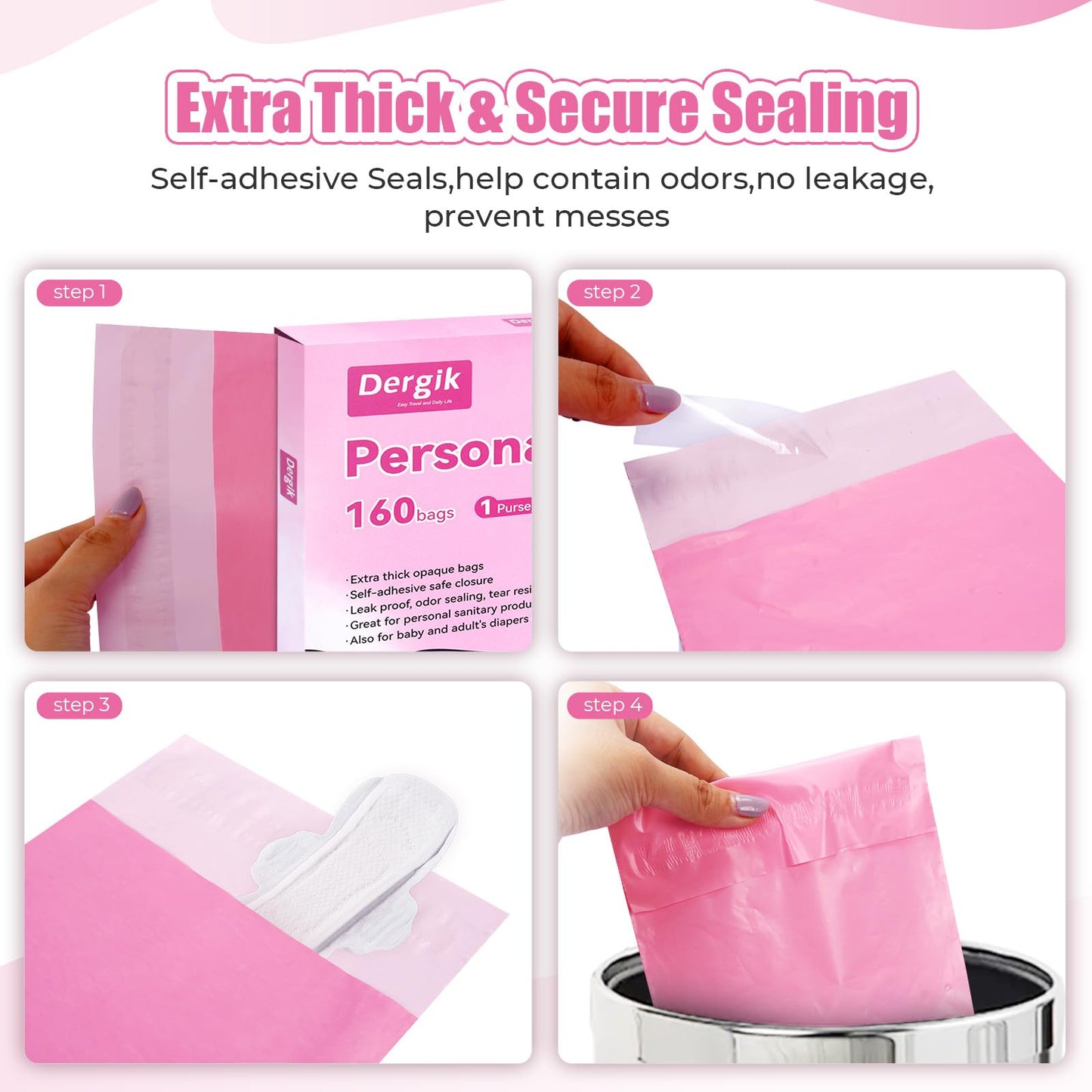 Personal Care Sanitary Disposal Bags(320 Counts),Sanitary Napkin Disposal Feminine Hygiene Bags,with Pouch, Black & Pink, Bundle