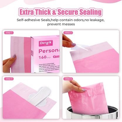 Personal Care Sanitary Disposal Bags(320 Counts),Sanitary Napkin Disposal Feminine Hygiene Bags,with Pouch, Black & Pink, Bundle