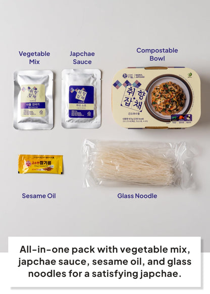 Korean Food Vegan Japchae Noodle Kit with Korean Thistle (Gondre) – Korean-Style Glass Noodles, Plant-Based Meal, 1 Serving (2.36 oz / 67g)
