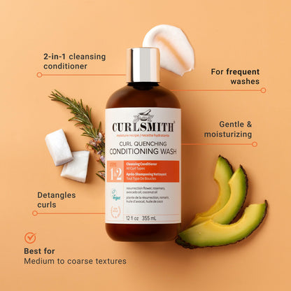 CURLSMITH - Curl Quenching Conditioning Wash - Vegan Cowash 2 in 1 Conditioner and Shampoo for Wavy, Curly and Coily Hair (32oz)