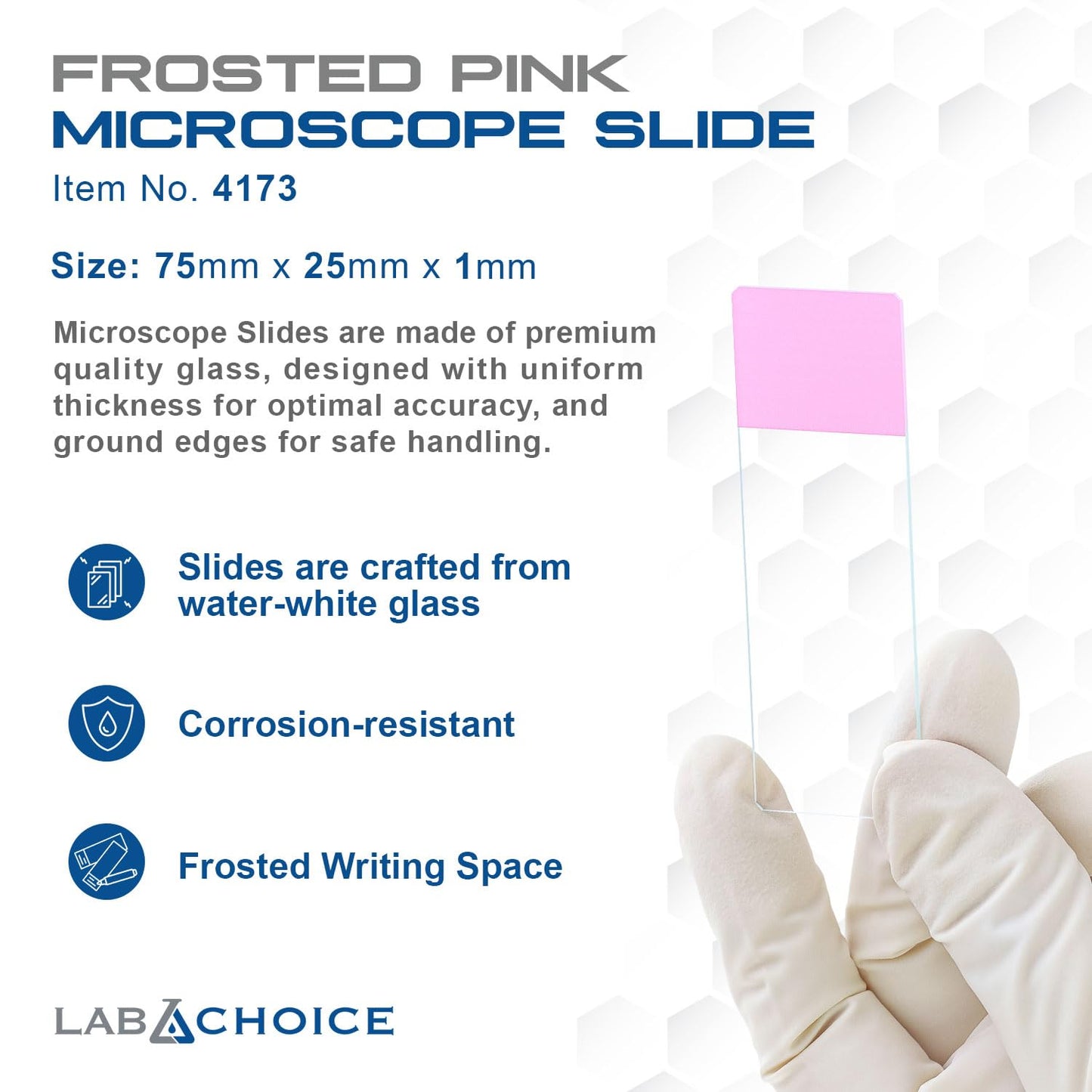 LabChoice Microscope Slides - Super Grade Green Glass Construction - Corner Grounded, 3"x 1" (25mm x 75mm x 1mm), Frosted Pink - 72 Pieces per Box, 20 Boxes, 1440 Total Slides