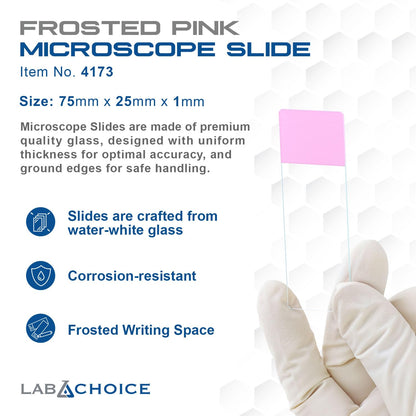 LabChoice Microscope Slides - Super Grade Green Glass Construction - Corner Grounded, 3"x 1" (25mm x 75mm x 1mm), Frosted Pink - 72 Pieces per Box, 20 Boxes, 1440 Total Slides