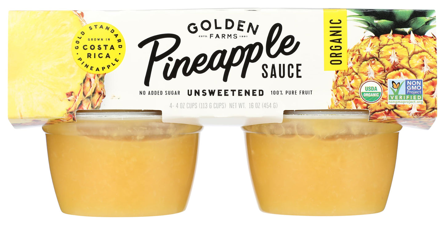 Golden Farms Pineapple Cups, Single Ingredient Healthy Snacks (Pack of 4), 100% Pure Fruit, No Added Sugar, Vegan, Gluten-Free, Kosher, Organic 4oz Fruit Cups