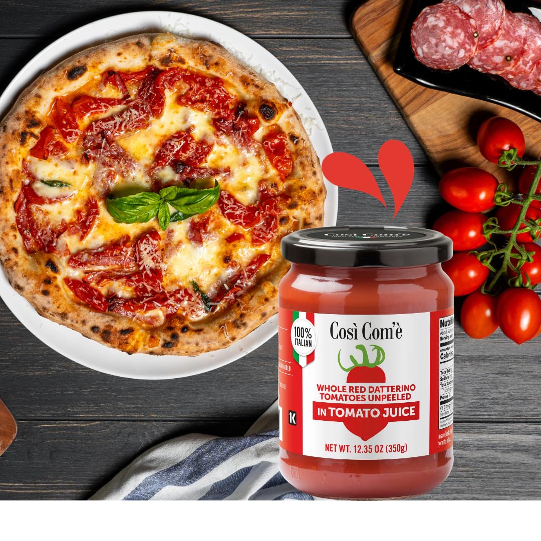Cosi Come - Datterini Tomatoes in Juice (12.354 oz) 350 g, Low-acid, No additives, No preservatives, 100% Natural, Non-GMO, Product of Italy