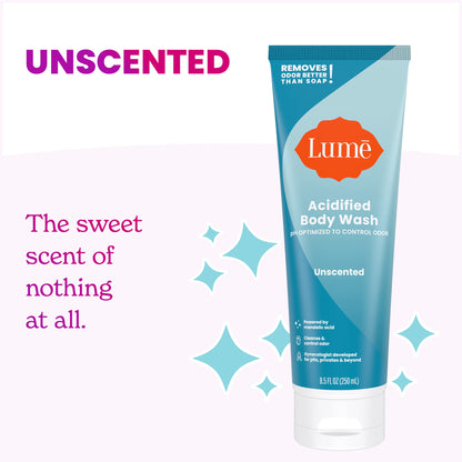 Lume Acidified Body Wash (Unscented) and Acidified Deodorant Wipes (Cool Cucumber) - 24 Hour Odor Control - Removes Odor Better than Soap - Moisturizing Formula - Aluminum Free, Baking Soda Free