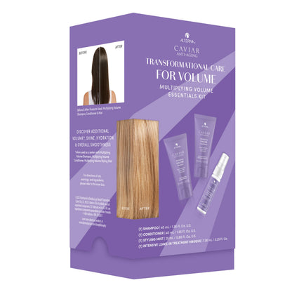 Alterna Haircare CAVIAR Anti-Aging Multiplying Volume Travel Kit - Shampoo, Conditioner, Styling Mist | For Fine, Thin Hair | Light Hold | Sulfate Free