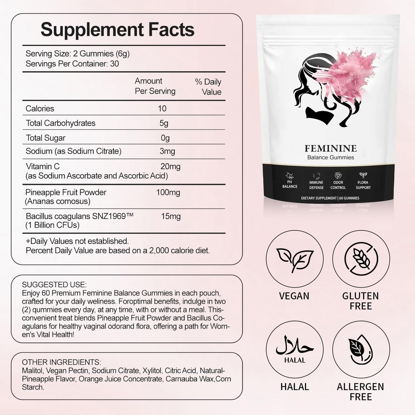 Feminine Balance Gummies, Premium Feminine Balance Gummies for Women’s, Vegan Hawaiian Pineapple, pH Balance, Healthy Odor, Flora and Immune Support, Vaginal Health Support, 60 Count (Pineapple)
