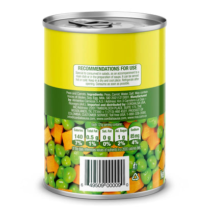 Rica Rondo Peas and Carrots, Canned Vegetables, 15 oz Can (Pack of 12)