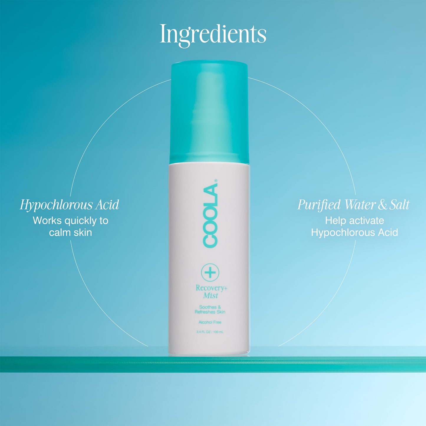 COOLA Recovery+ Face Mist, Hypochlorous Acid Spray for Face, Dermatologist Tested Skin Care, Helps Reduce Redness and Refresh Skin, 3.4oz