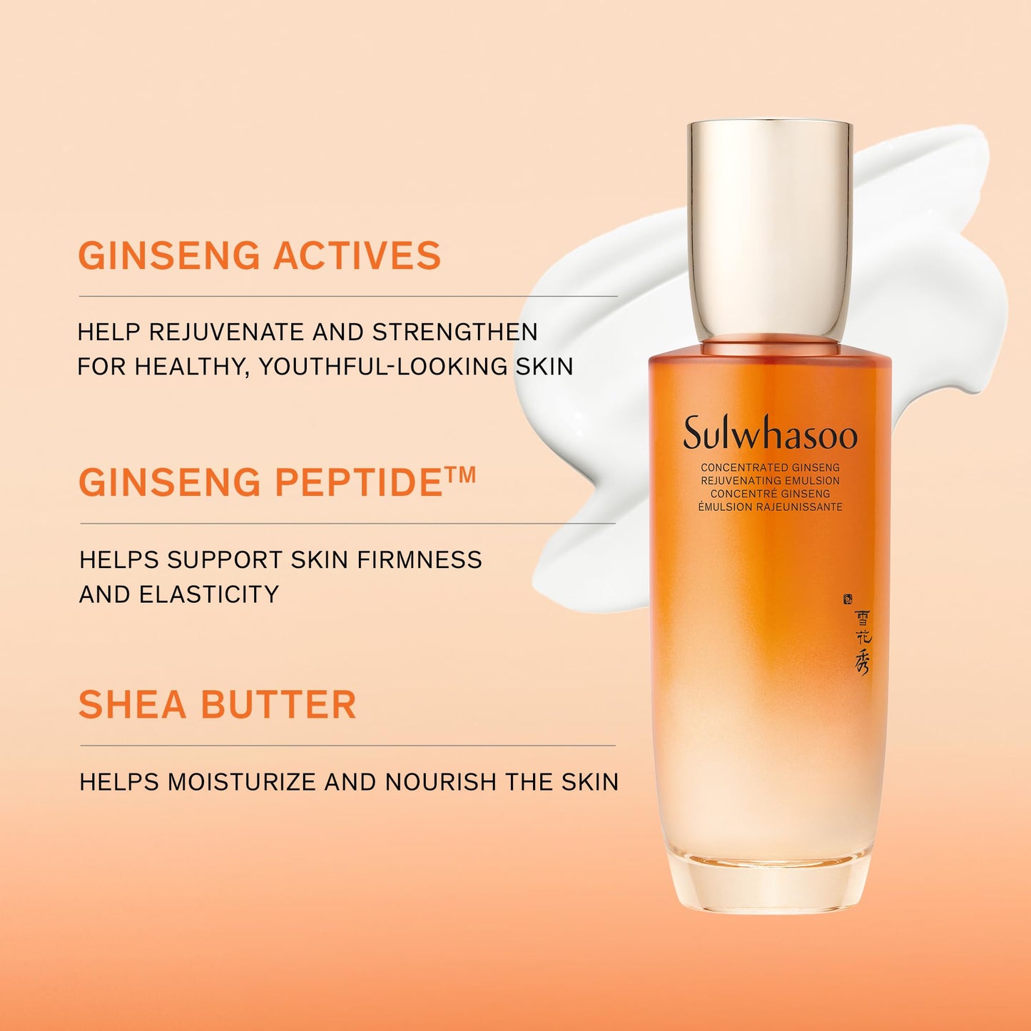 Sulwhasoo Concentrated Ginseng Rejuvenating Emulsion- Korean Ginseng & Peptide Face Lotion with Shea Butter to Help Smooth, Hydrate & Visibly Improve Wrinkes, 4.22 fl. oz.