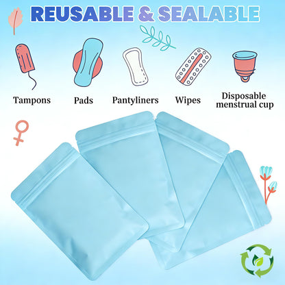 Disposable Sanitary Hygiene Disposal Bags for Bag Period Tampon Napkin Trash, 100pcs, Discreet Privacy Cover, Stylish Look, Self-Adhesive Seal,Portable for Purse, Bathroom, School, Travel (Sky blue)