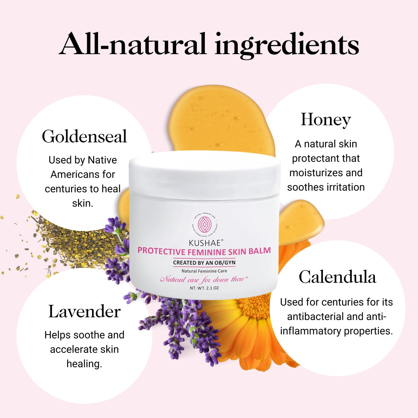 Kushae Protective Feminine Skin Balm, Refreshing & Soothing Vulva Moisturizer for Feminine Dryness, Menopausal Dryness, Fragrance-Free Vulva Care Products, 2.1 oz