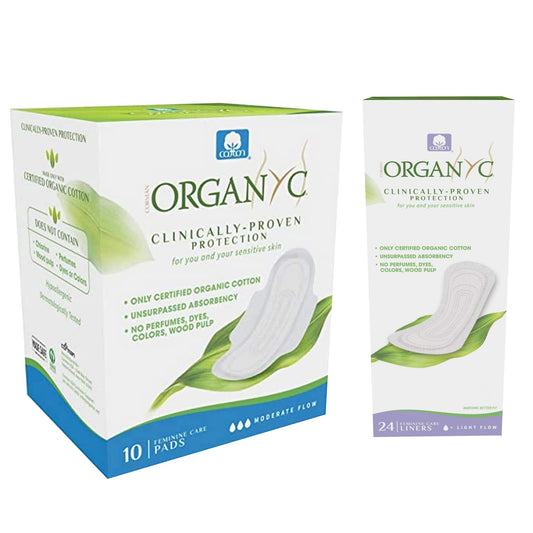 Organyc - Feminine Pads - Moderate Flow (10 Count) + Everyday Ultra-Thin Panty Liners (24 Count)